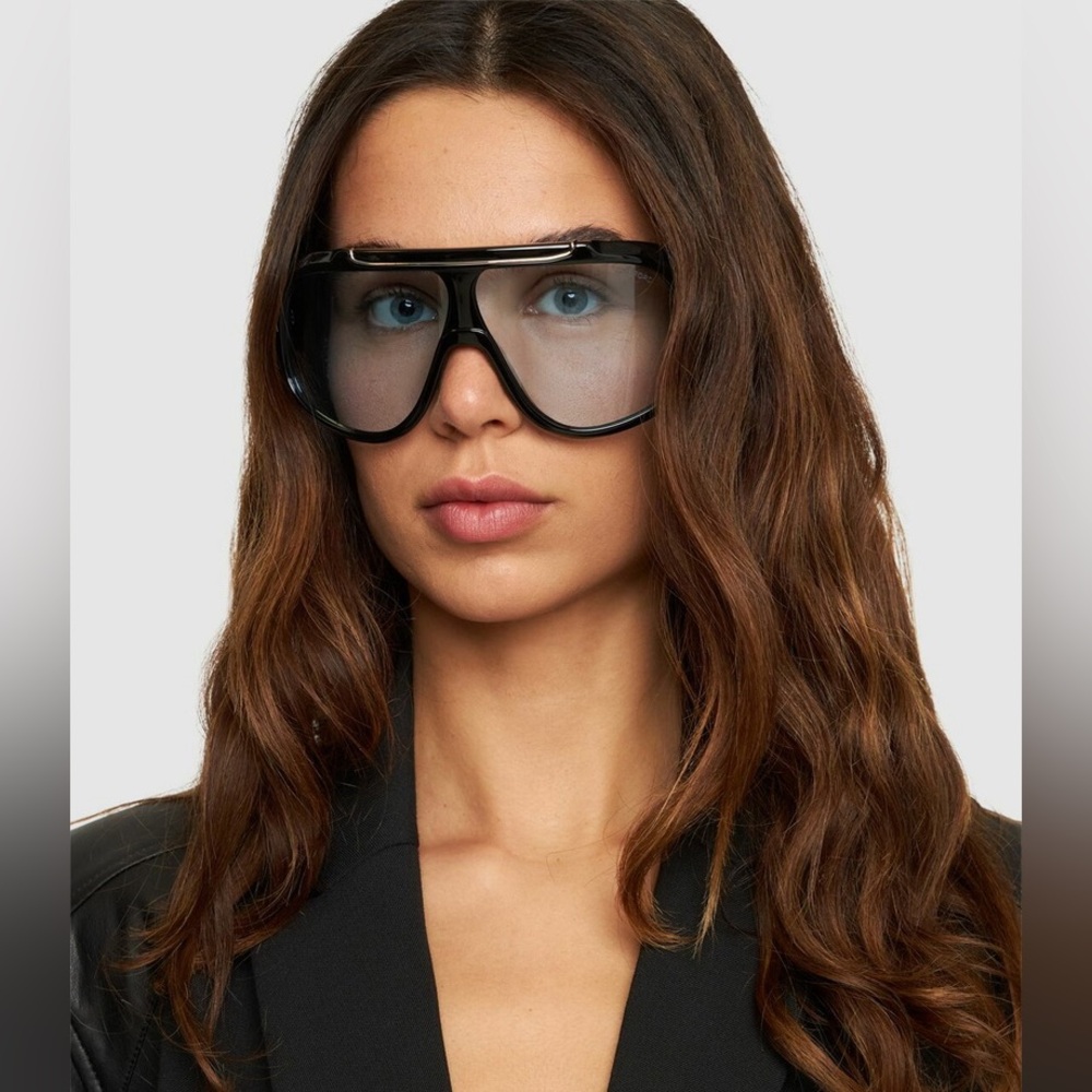 New TOM FORD Rellen Sunglasses in Shiny Black & Terracotta large